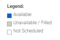 Legend for appointment list: Availabe, unavailable, and not scheduled.